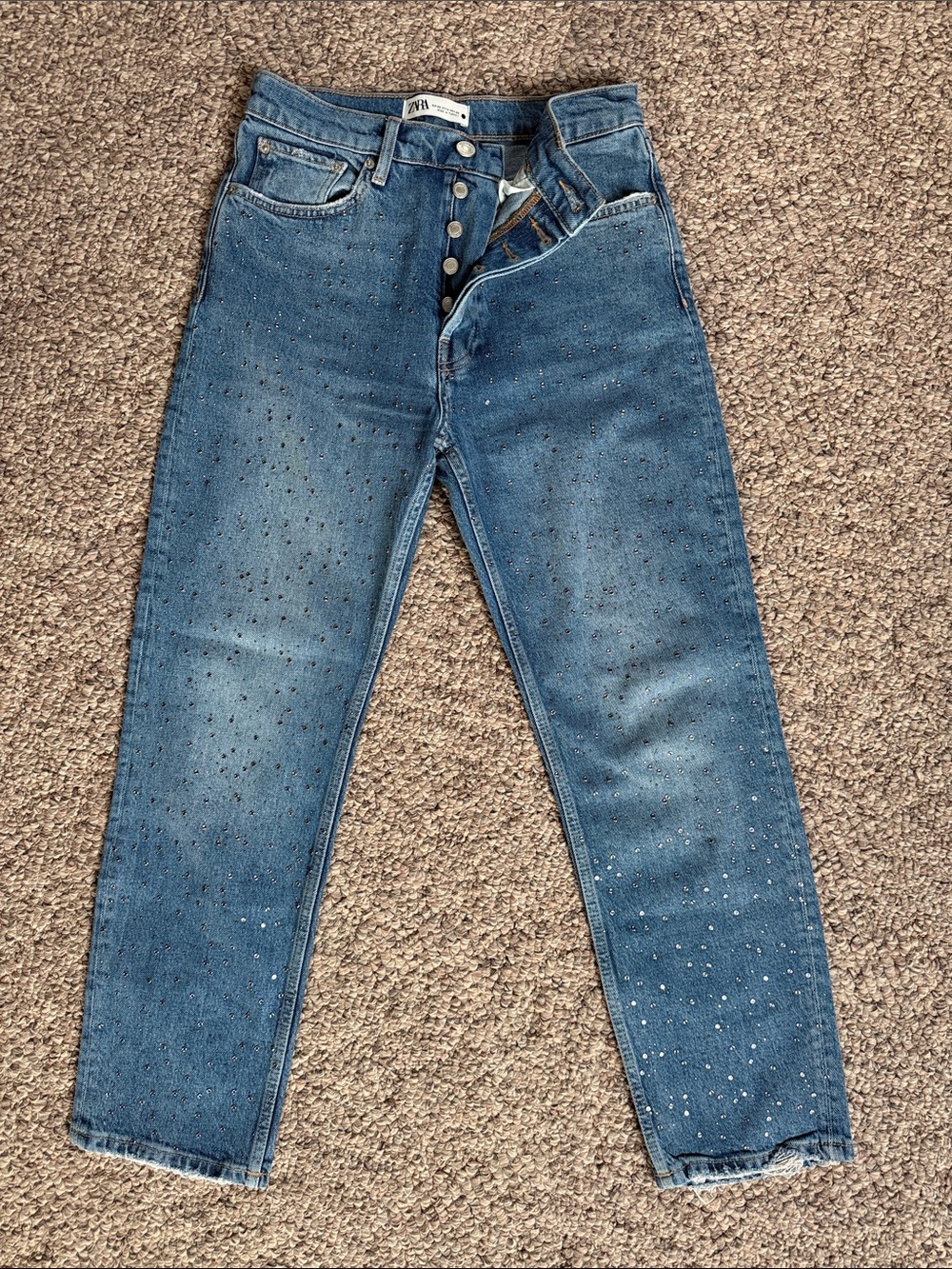 Zara High Waisted Embellished Jeans